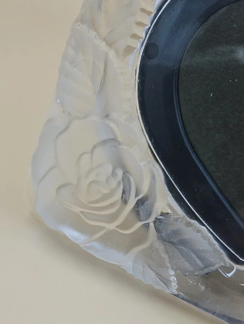 Clear Glass Heart Photo Frame with Floral Relief